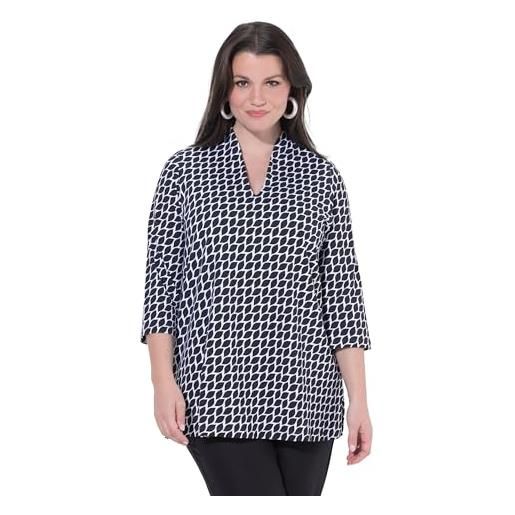 Ulla Popken maglia dal taglio svasato in cotone pima con scollo montante e maniche a 3/4 nero 50+ 848037100-50+