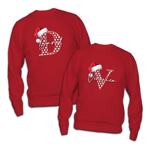 Generico set coppia di felpe famiglia natale rosse maglie natalizie per papà mamma fidanzati coppie maglione personalizzate con nome christmas letter idea regalo famiglia natale