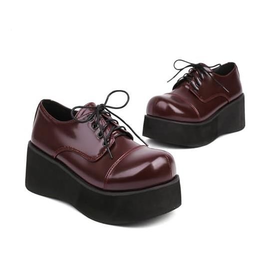 ENWIND scarpe da sera formali da donna con lacci da donna scarpe oxford con plateau scarpe in pelle di pu con tacco a zeppa y punta tonda, rosso, 34 eu