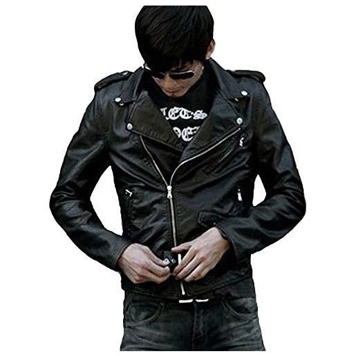 ShiFan giacca ecopelle biker moto da uomo corto giubbotto similpelle con cintura nero m