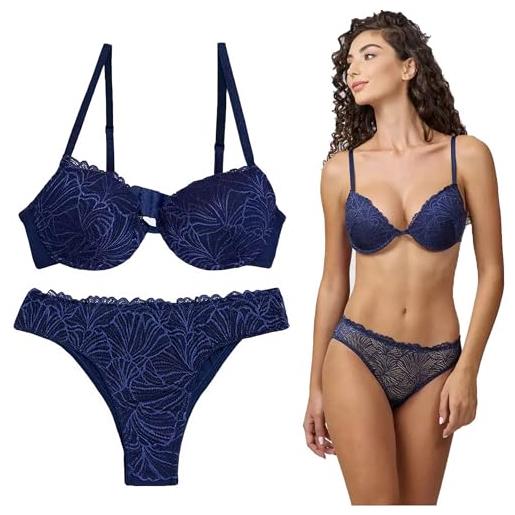 JADEA coordinato intimo donna completo reggiseno push-up e brasiliano 4677 (blu, 4/l/46)