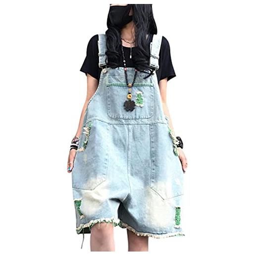Bifscebn donna jeans estivi tute corte salopette corta in denim con tasche style 7 green