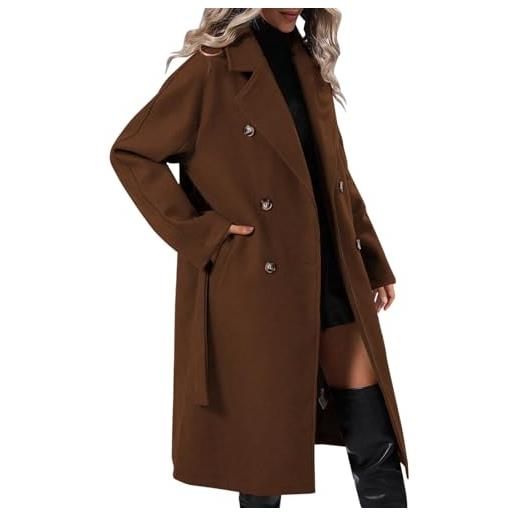 Generic trench da donna, cappotto lungo invernale, giacca a calda, cappotto invernale doppiopetto, giacca trench con cintura giacca e pantaloni eleganti donna taglie forti (brown, l)