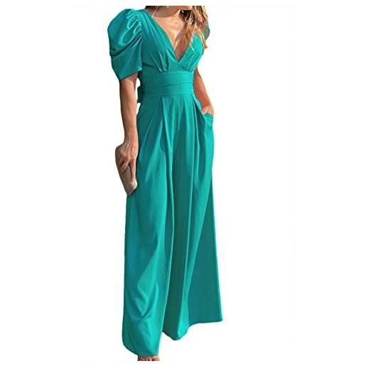 ORANDESIGNE tuta lunga donna jumpsuit elegante abito cerimonia maniche corte tute monopezzi e tutine lunghe a gamba larga maniche a sbuffo pantaloni lungo elegante jumpsuit d verde xs