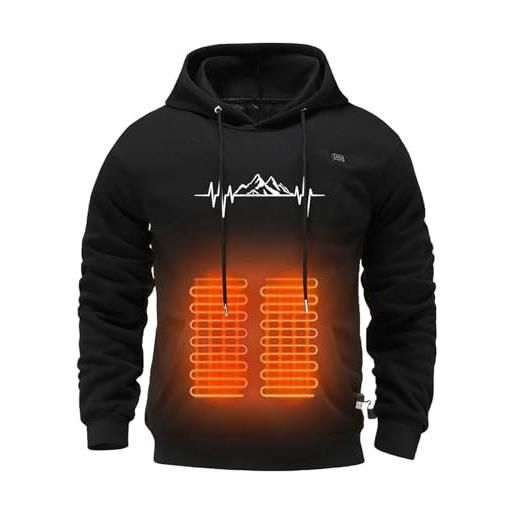 Duohropke felpa riscaldabile, da uomo, con cappuccio, invernale, riscaldabile, con 3 livelli di temperatura, per esterni, streetwear, tinta unita, sportiva, con cappuccio, nero , 5xl