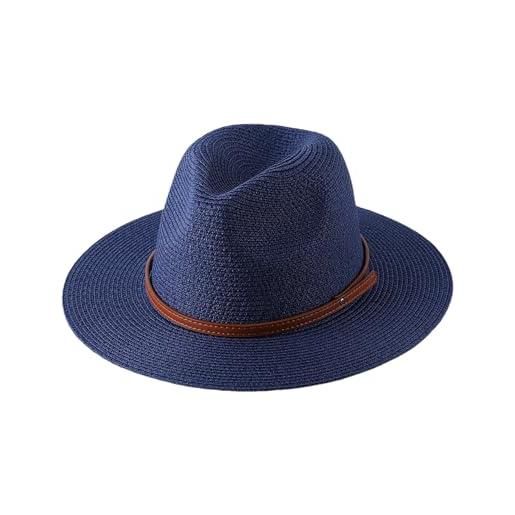 Mnjyihy cappello panama da spiaggia estivo a tesa larga alla moda da donna e da uomo stile fedora per viaggi navy blue b 58-60cm