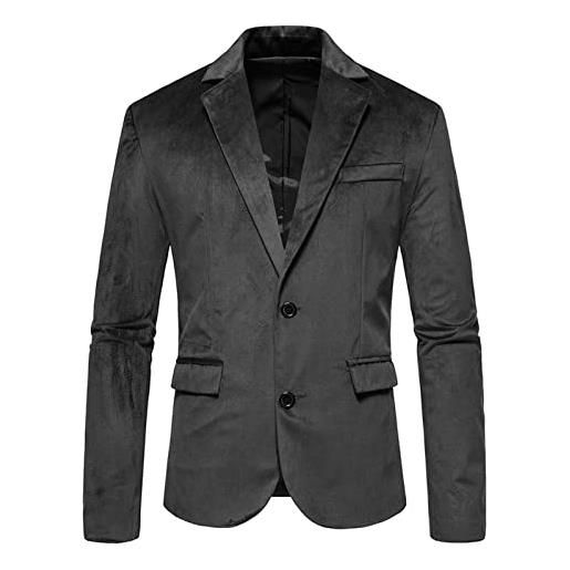 Generic giacca da uomo in velluto slim fit, tinta unita, giacca da cena con due bottoni, giacca da lavoro, giacca sportiva, per feste, balli, matrimoni, blazer casual a maniche lunghe, blazer con risvolto