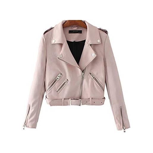 ShiFan giacca di cuoio del faux cappotti chiodo donna cappotto biker capispalla pink s