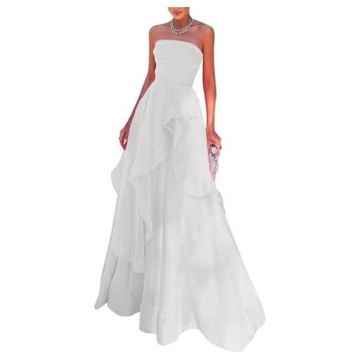 WSEYU abito da donna senza spalline in chiffon lungo senza maniche, linea a, abiti da damigella d'onore, abito da sera formale, abiti da sposa, avorio, 48