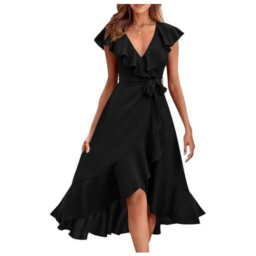shownicer vestiti donna elegante vestiti con spacco estivi vestito al ginocchio scollo a v manica corta abito casual vestiti da sera cerimonia cocktail a blu4 xl