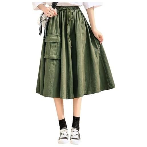 CzooM gonna cargo da donna casual a vita alta harajuku vintage baggy gonna lunga cargo e-girl streetwear ombrello gonne tasca donna cotone midi taglie forti (color: green, size: m)