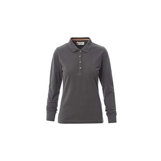 PAYPER florence lady polo a manica lunga da donna sfiancata 100% cotone effetto perlato spacchetti laterali rinforzo sagomato retrocollo grigio smoke (m)