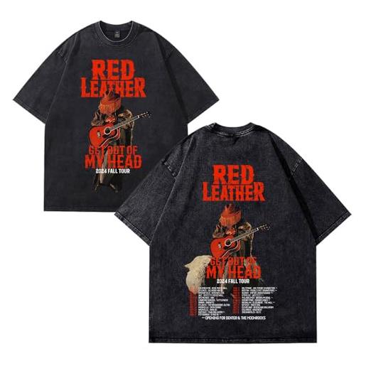 RYSXJLX red leather merch get out of my head tour, maglietta unisex in cotone lavato minerale, girocollo a maniche corte, nero , l