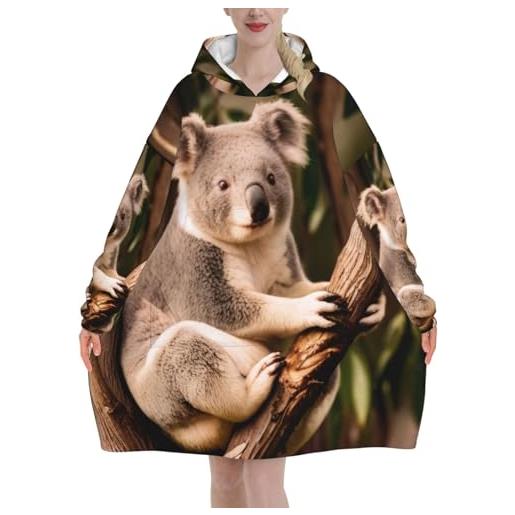 ELSMZXZD felpa con cappuccio oversize con stampa koala, per uomini, donne e adulti, super morbida, calda e confortevole, coperta in flanella con cappuccio con grande tasca, 1211, 280g flannel