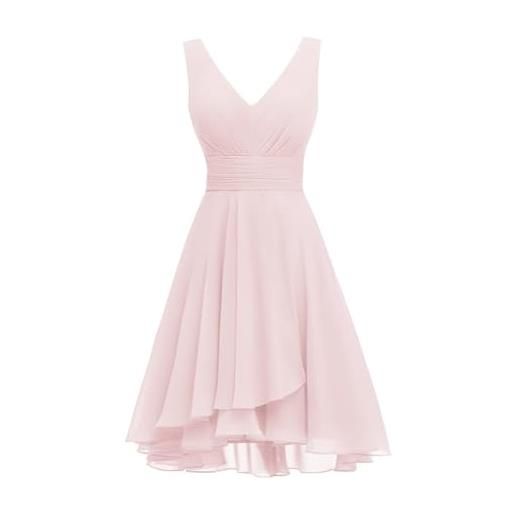 WSEYU - abiti da sera con scollo a v per homecoming, damigelle d'onore, chiffon a pieghe, per laurea, cocktail, festa, zm134, rosa chiaro, 42