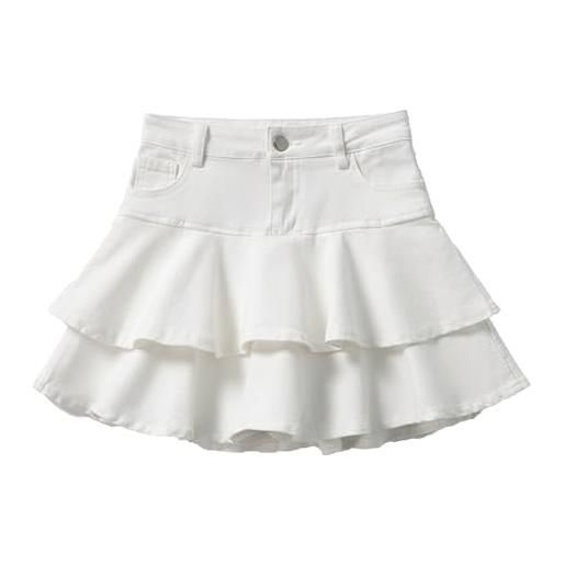 Mjjsk minigonne in denim per ragazze estate elegante pieghettato una linea jean gonna casual moda volant a livelli gonna skater bambini streetwear trendy, blu, 8-9 anni