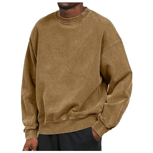 Generic felpa da uomo senza cappuccio in cotone - maglione da uomo oversize senza cappuccio - felpa da uomo ispessita rotonda drop shoulder sleeve abbigliamento da lavoro da uomo slim fit con cappuccio a