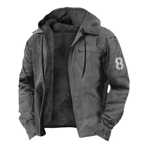 Roobeety giacca da uomo in tela robusta con fodera in pile - giacca da lavoro imbottita con cappuccio integrato | giacca casual in stile workwear funzionale, stil#o06 grigio, s