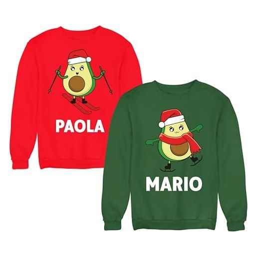Colorfamily coppia felpe natale personalizzabili con nome renna e orso polare iniziale e nome - felpa girocollo lui e lei - maglioni natalizi divertenti