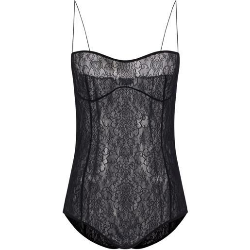 PAULINE DUJANCOURT lace-panel spaghetti-strap bodysuit - nero