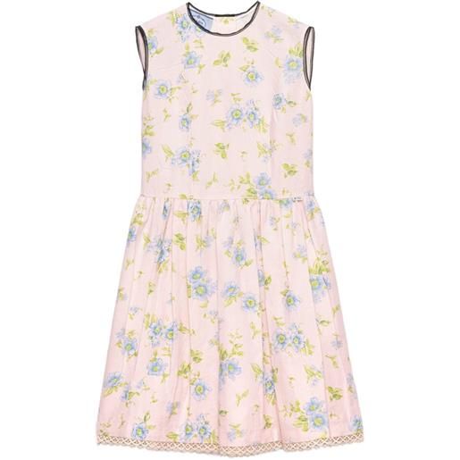 Prada abito a fiori in lino con pieghe - rosa