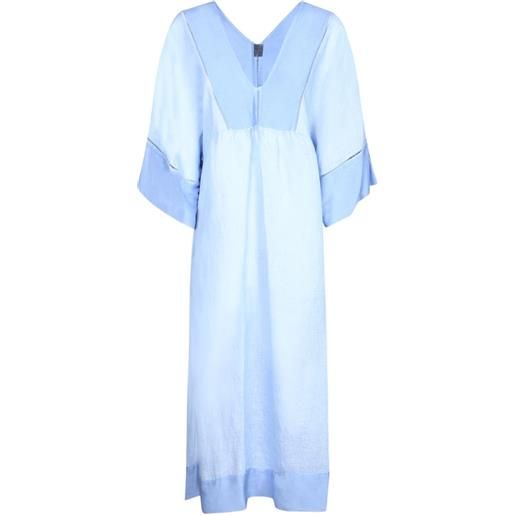 120% Lino faggoting-trimmed panelled midi dress - blu