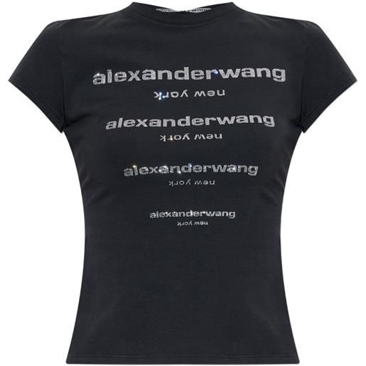 Alexander Wang t-shirt aderente con logo e cristalli - nero