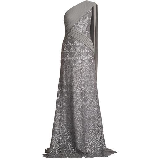 Tadashi Shoji abito da sera eamon monospalla con paillettes - grigio