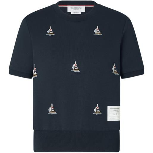 Thom Browne t-shirt milano con ricamo - blu