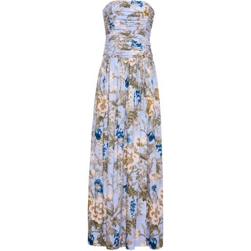 Cara Cara abito da sera a fiori con ruches - blu