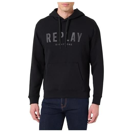 Replay felpa con cappuccio da uomo con marsupio, nero 098 (nero), m