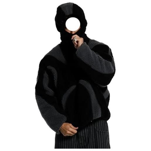 Hecatombic uomo e donna moda sciolto casual confortevole colore blocco peluche cerniera felpa con cappuccio primavera e autunno caldo strada tendenza manica lunga felpa con cappuccio (nero, m)