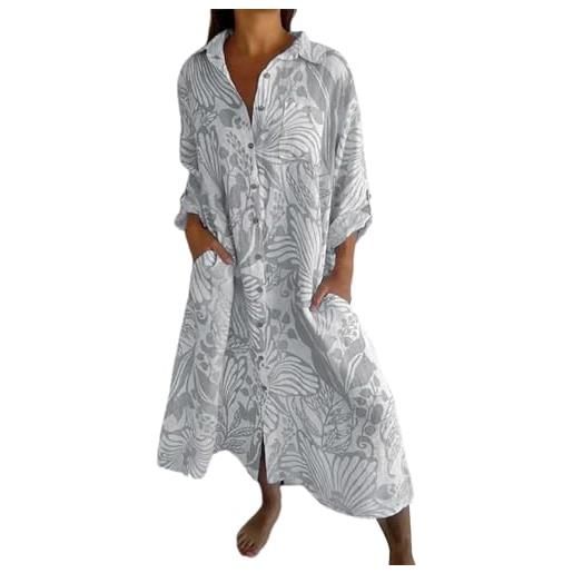 Dinglong vestaglia cotone abiti primavera-estate da donna boho floreale con risvolto con collo abbottonato, abito lungo fluido da spiaggia per le vacanze vestaglia cotonepigiama donna lovable