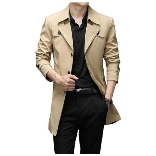 Goolecrimp moda uomo trench coat lungo uomo primavera e autunno business casual trench coat tinta unita monocolore con bavero trench coat (grigio, xl)