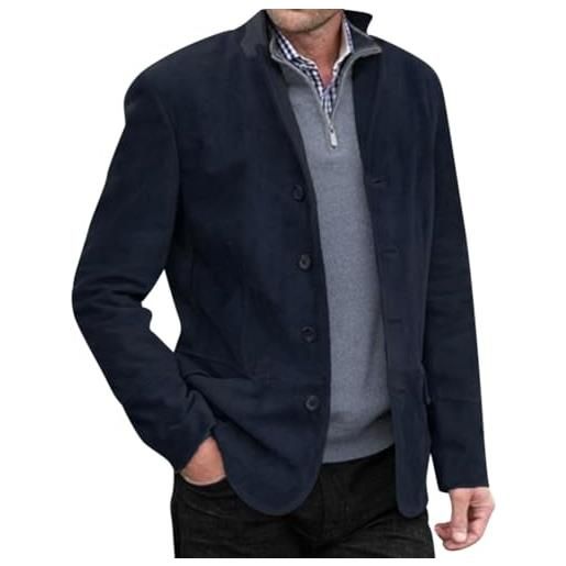 Onsoyours sakko giacca da uomo in lana tweed vintage suede giacche blazer doppio strato cappotto di media lunghezza autunno inverno giacca outdoor b bluscuro l