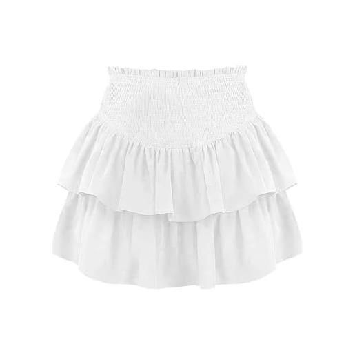 Generic gonna svasata a pieghe irregolare da donna con gonna corta sexy elastica tinta unita casual con orlo increspato gonna corta sexy da vacanza elastica curvy oversize, bianco, s