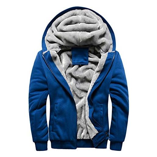 Wenchuang uomo felpe con cappuccio giacche invernali caldo spesso zip cappotto hooded sweatshirt blu xl