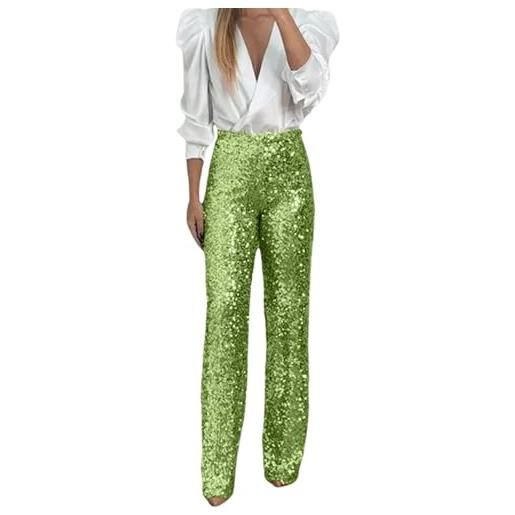 RYTEJFES pantaloni paillettes donna pantaloni eleganti brillantini lurex glitterati capodanno pantalone nero leggins zampa curvy pantaloncini glitter leggings con trasparenze gamba larga giacca argento
