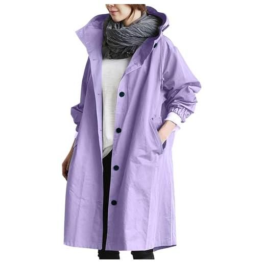 Generisch trench cappotto lungo da donna con cappuccio, giacca invernale da donna, calda, impermeabile, elegante cappotto invernale a maniche lunghe, con cappuccio, con bottoni, giacca antivento con