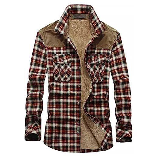 Generic giacca in pile da uomo caldo cardigan scozzese con tasche cappotto intelligente casual colletto con risvolto giacca tartan a maniche lunghe capispalla moda cappotti invernali da uomo corti giacca