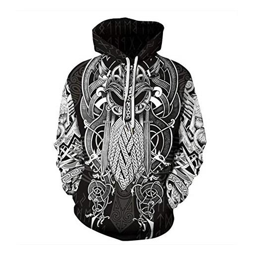 YCYR felpe con cappuccio 3d vichinghe, mitologia norrena vestiti per tatuaggi stampati unisex, felpa casual per coppia manica lunga uomo donna tasca, odin, xl