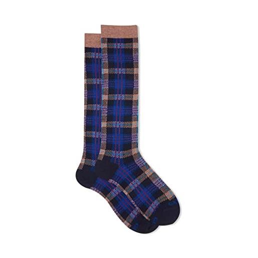 Gallo - calze lunghe uomo cotone blu fantasia tartan