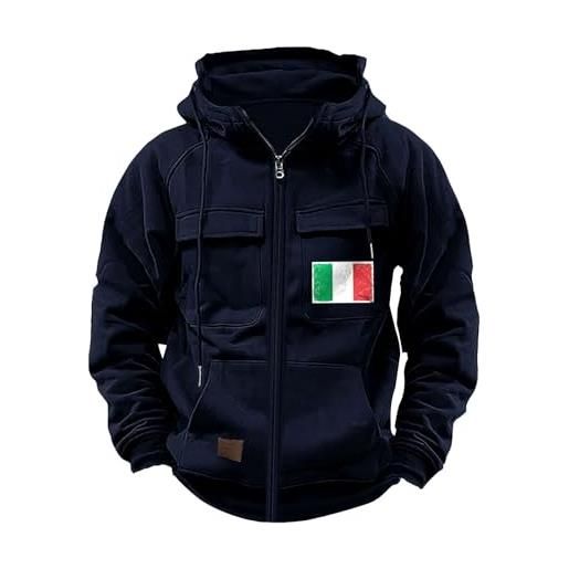 Generic felpe con cappuccio da uomo con cerniera completa con cappuccio giacche tattiche con tasche stampa bandiera italiana maniche lunghe vestiti camicie, nero , m
