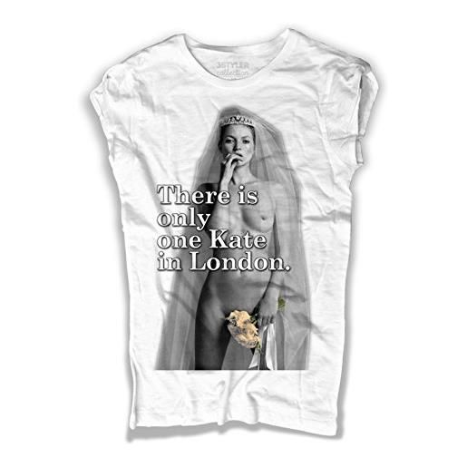 3styler t-shirt donna bianca there is only one kate in london - top model style - linea collection - cotone fiammato (slub) 150 gr/mq (l, bianco)