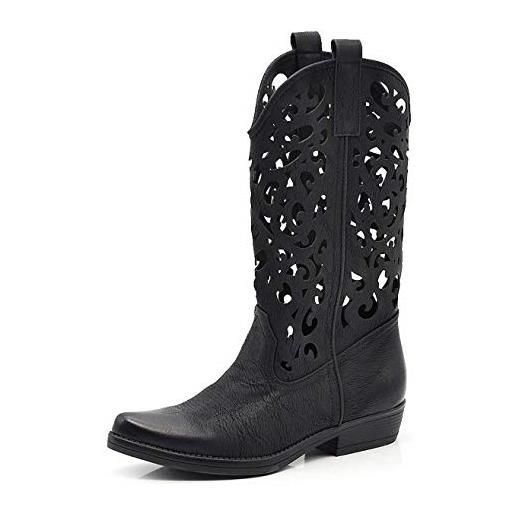 SENZA MARCA fashion moda stivali donna texano con punta estate primavera tacco basso traforato comodo stivaletti tronchetti (numeric_39)