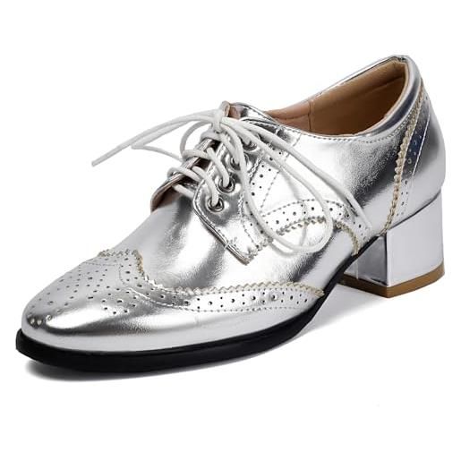 Asterisco donna tacco gattino oxford vestito tacco medio scarpe-240283 argento numero 38 eu/39cn