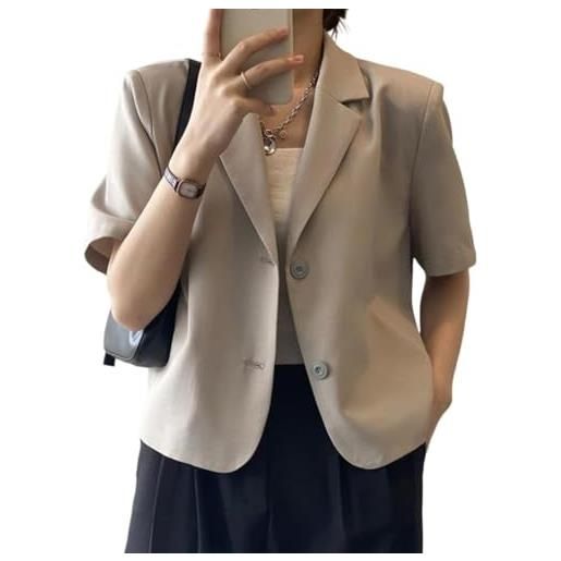 Hecatombic blazer estivo da donna ampio casual sottile a maniche corte blazer monopetto classico alla moda tinta unita con revers (kaki, xxl)