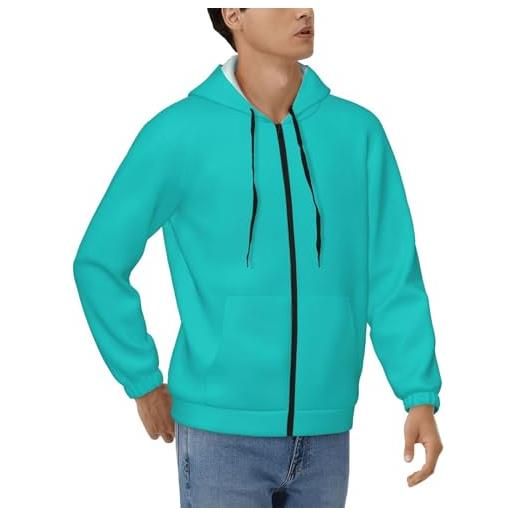 Buewutiry felpe con cappuccio da uomo con cerniera a maniche lunghe, color acquamarina scura, felpe con cappuccio e felpe da uomo, nero, l