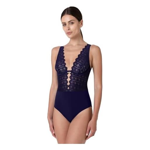 Lovable body senza ferretto con scollatura profonda in microfibra e pizzo | comfort e sensualità | allure atelier donna, viola scuro 36d - 4d