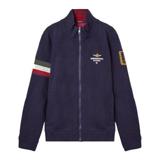 Aeronautica Militare felpa in cotone con inserto tricolore blu navy - xx-large